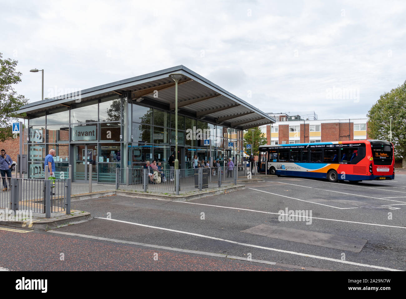 the exterior of Havant Bus station in Hampshire Stock Photo