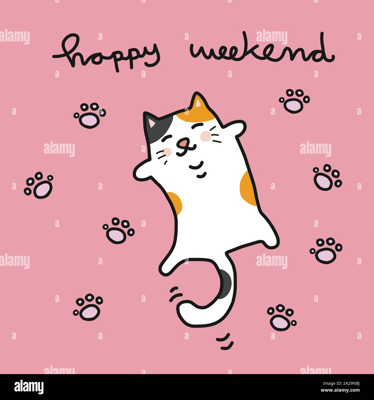 Happy weekend cute fat cat sleeping cartoon vector illustration Stock  Vector Image & Art - Alamy
