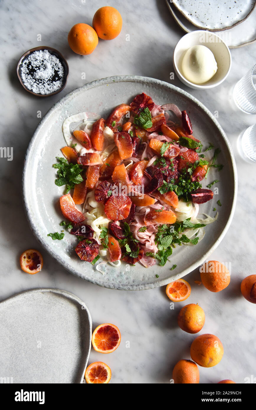 Blood Orange Burrata and Fennel Salad Stock Photo Alamy