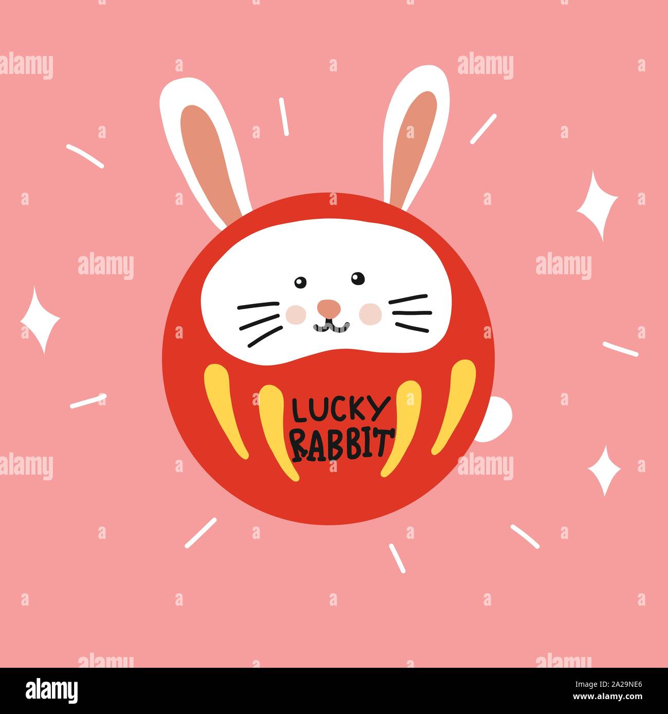 Lucky Rabbit Daruma (Japanese lucky charm) cute cartoon vector