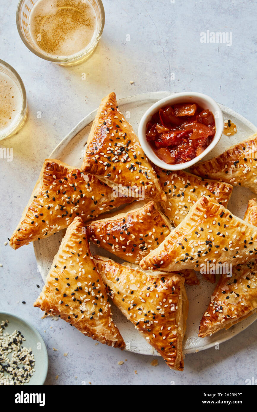 Sweet Potato and Spinach Puff Pastry Parcels Stock Photo