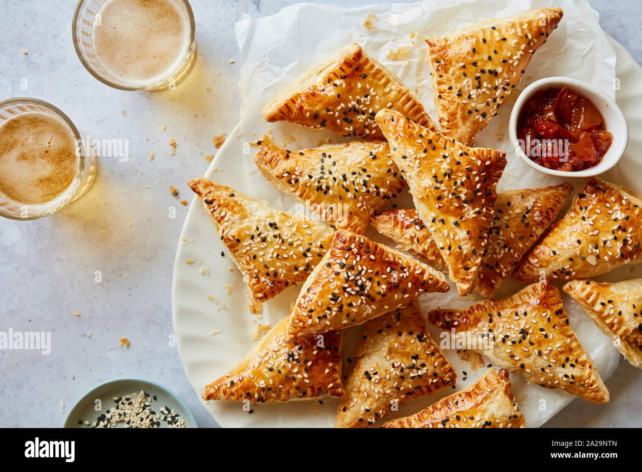 Sweet Potato and Spinach Puff Pastry Parcels Stock Photo