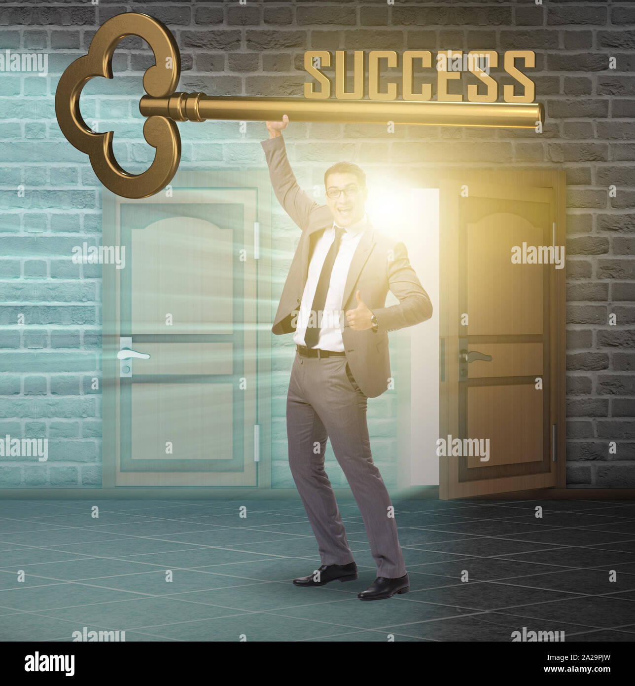 The businessman with key to success business concept Stock Photo - Alamy