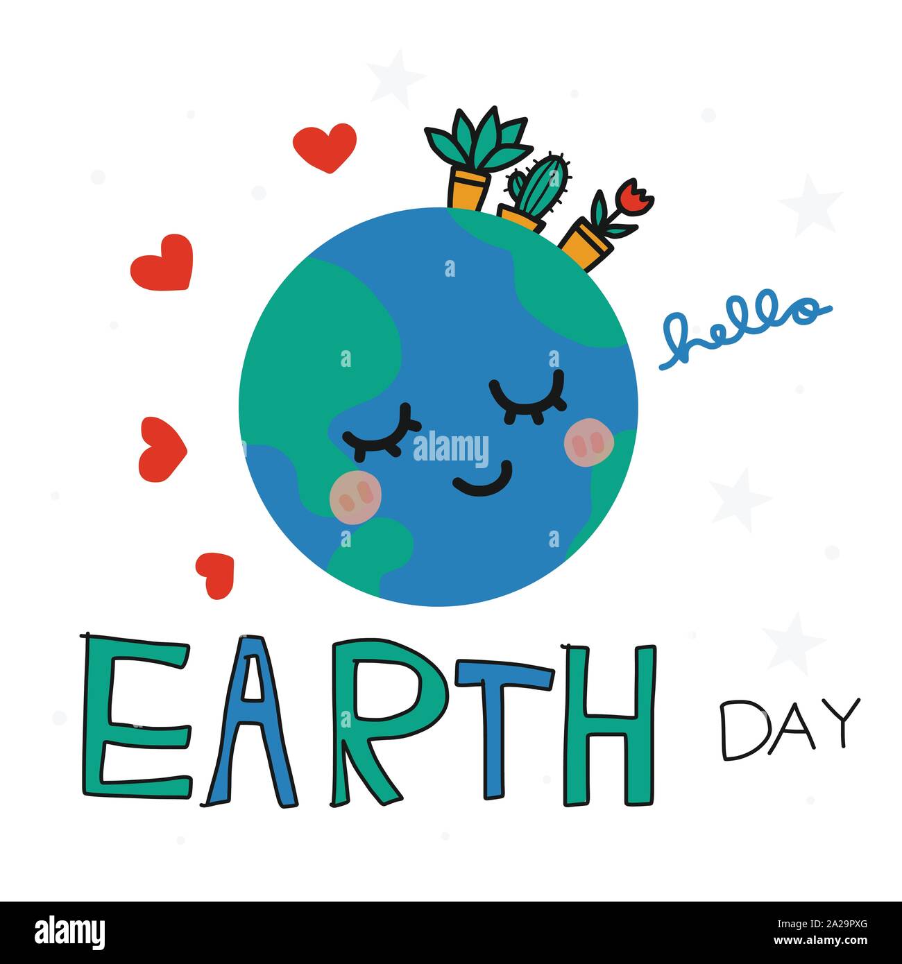 Hello Earth Day cute earth smile cartoon vector illustration doodle style  Stock Vector Image & Art - Alamy
