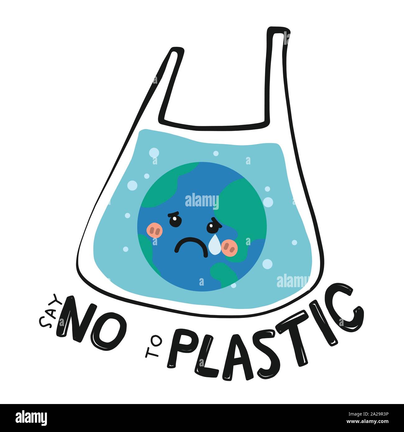 Say No to plastic sad earth in plastic bag cartoon vector illustration  Stock Vector Image & Art - Alamy