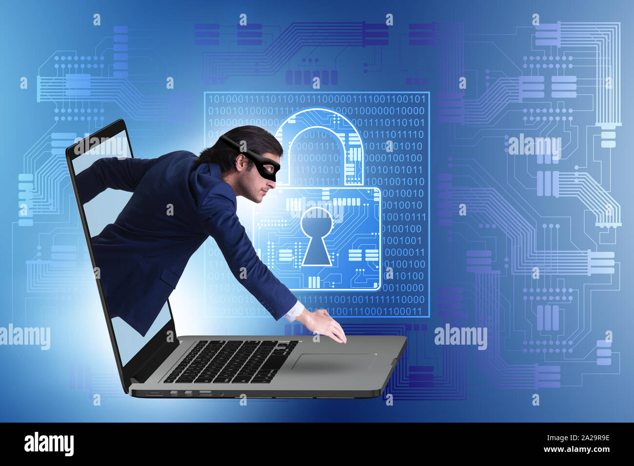 The hacker man trying to steal personal data Stock Photo