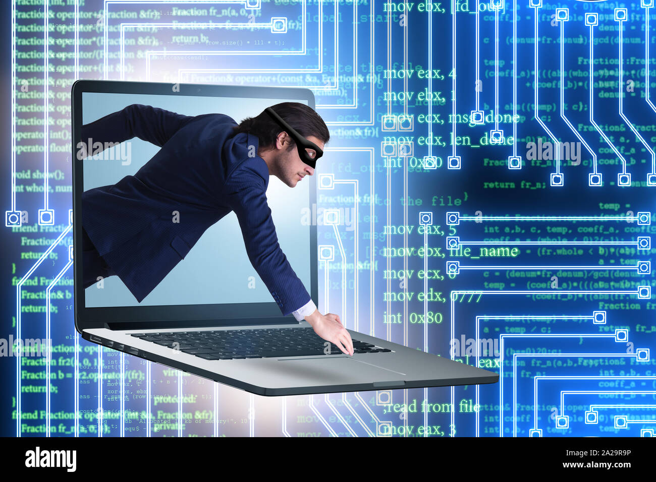 The hacker man trying to steal personal data Stock Photo