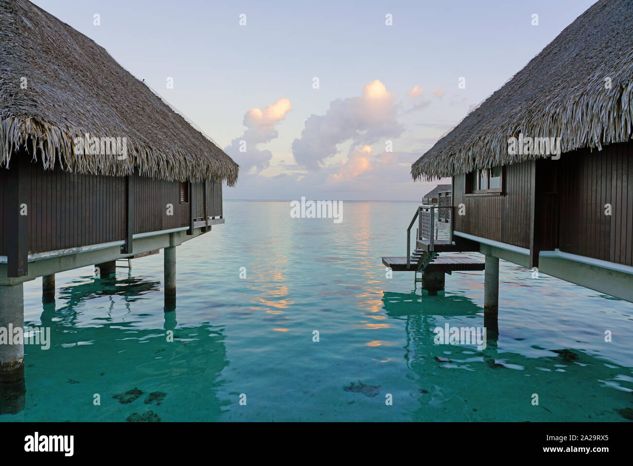 MOOREA, FRENCH POLYNESIA 30 NOV 2018 Sunset evening view of the