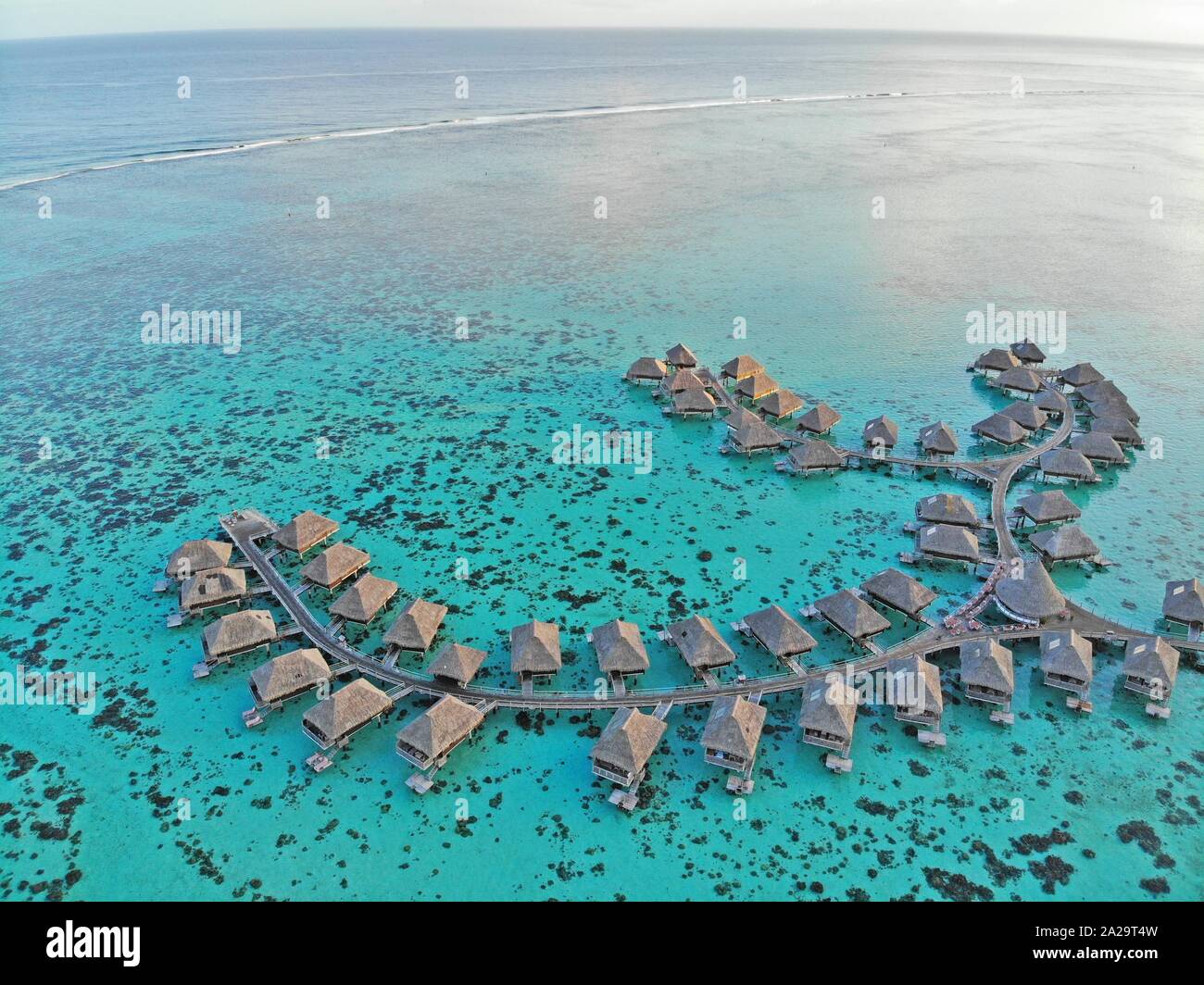 MOOREA, FRENCH POLYNESIA 30 NOV 2018 Aerial view of overwater