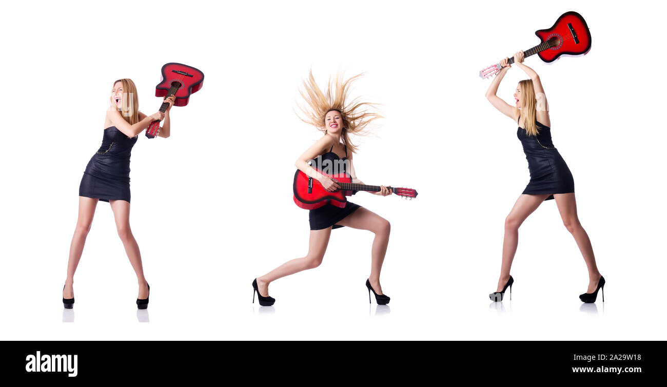 The woman playing guitar isolated on the white Stock Photo - Alamy