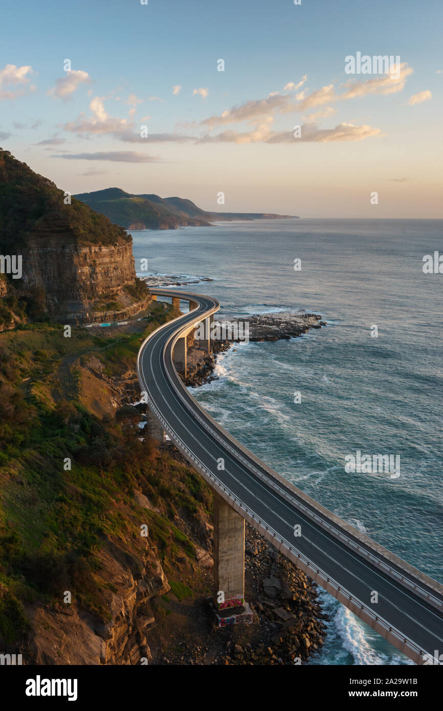 Sunrise at the Sea Cliff Bridge, New South Wales, Australia Stock Photo