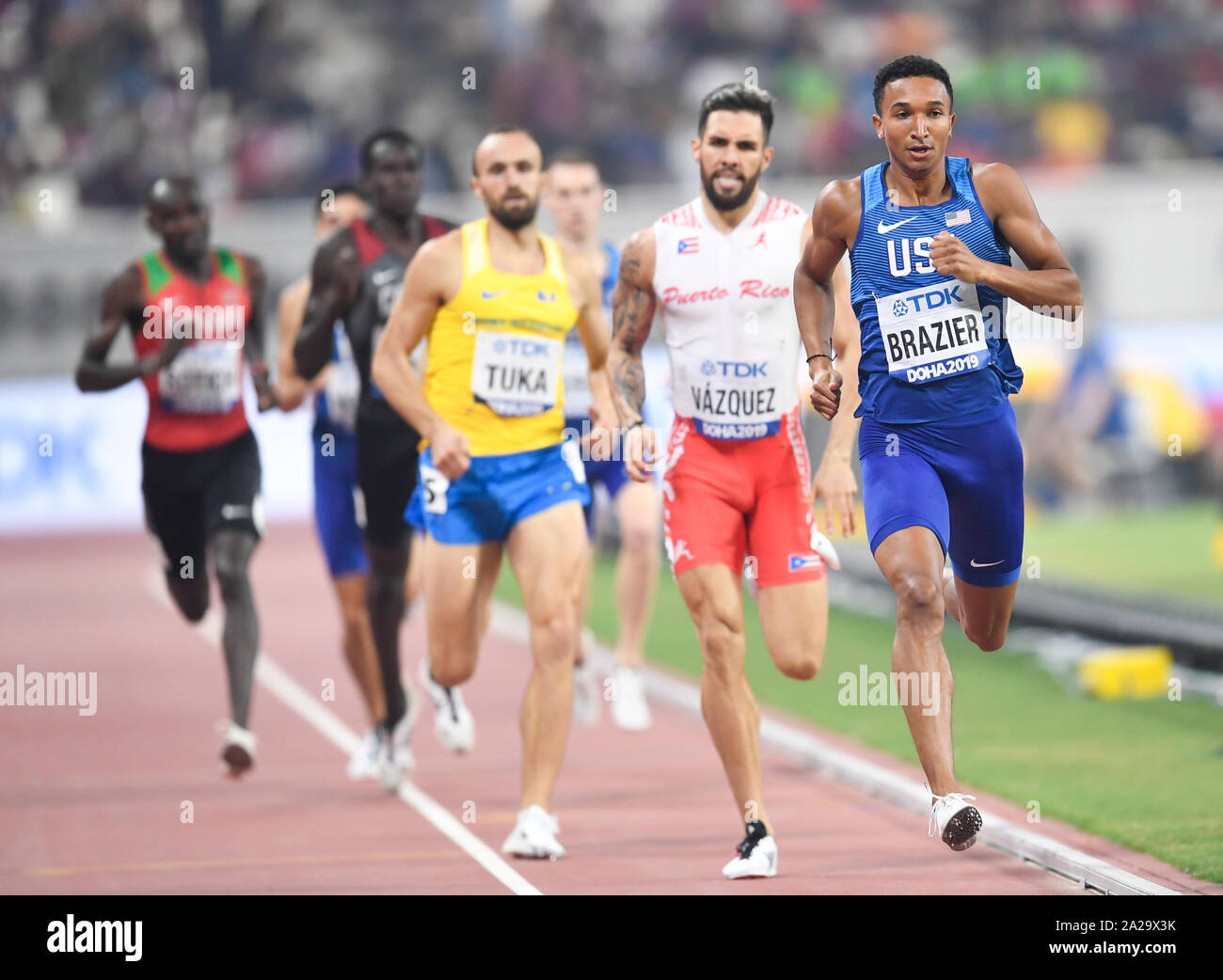 Donavan Brazier (USA). 800 metres Gold Medal. IAAF World Athletics Championships, Doha 2019 Stock Photo