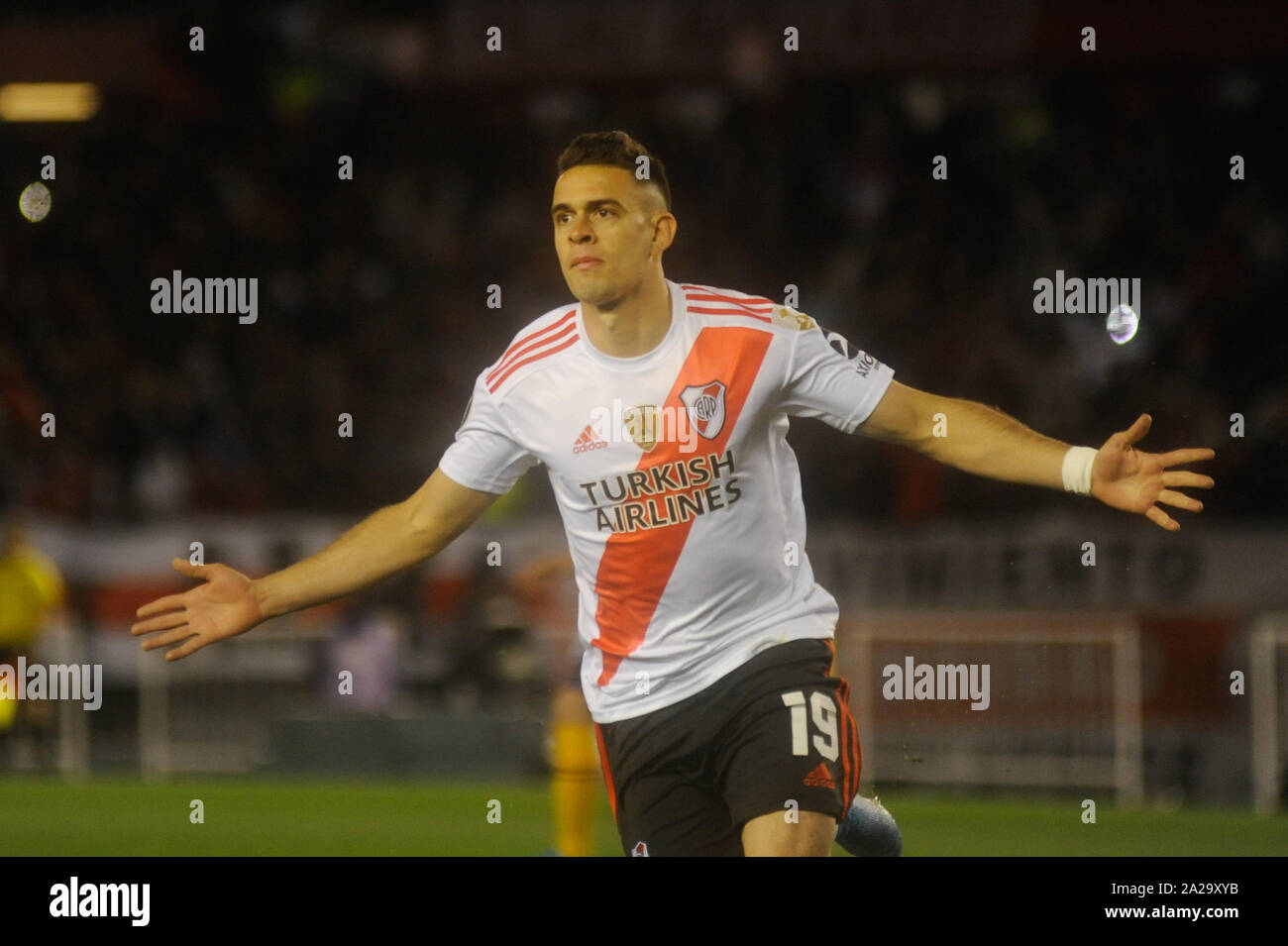 Buenos Aires Argentina 01st Oct 2019 River Plate Fael San Santos Borre Celebrates After Scoring Against Boca Juniors During A Match Between Riverte Vs Boca Jca Juniors Valid For The 2019 Copa Libertadores