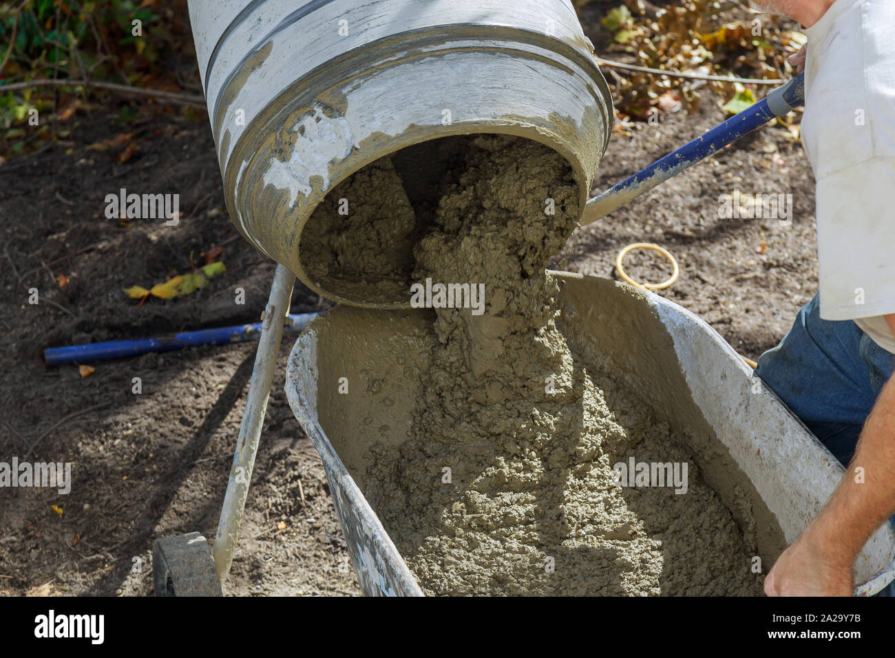 Concrete mixer machine at construction working site in the concrete