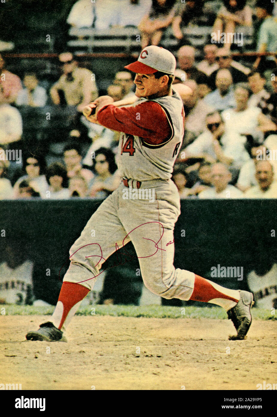 Autographed picture of Pete Rose with the Cincinnati Reds. Stock Photo