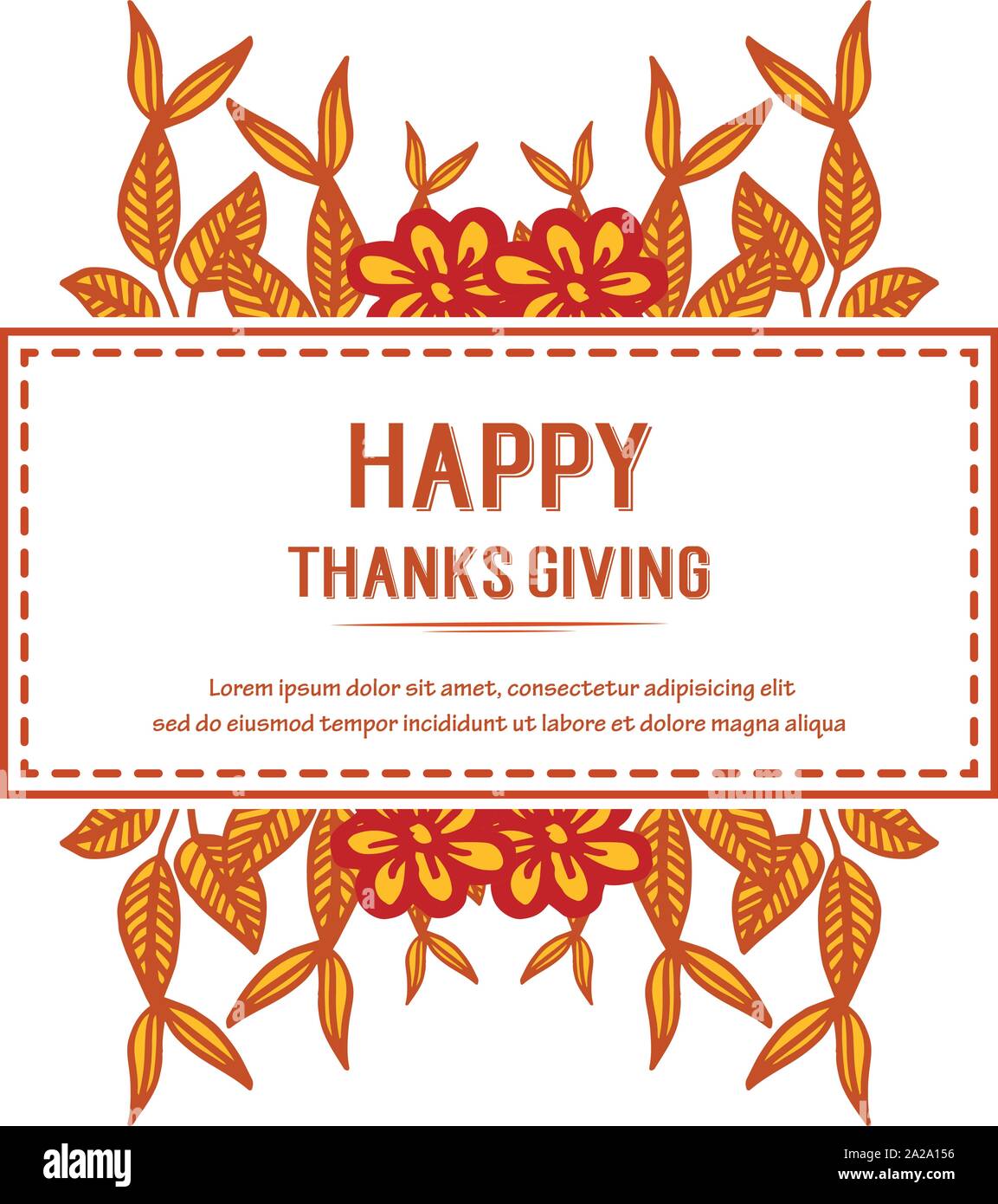 Lettering of thanksgiving, with autumn leaves frame background. Vector ...