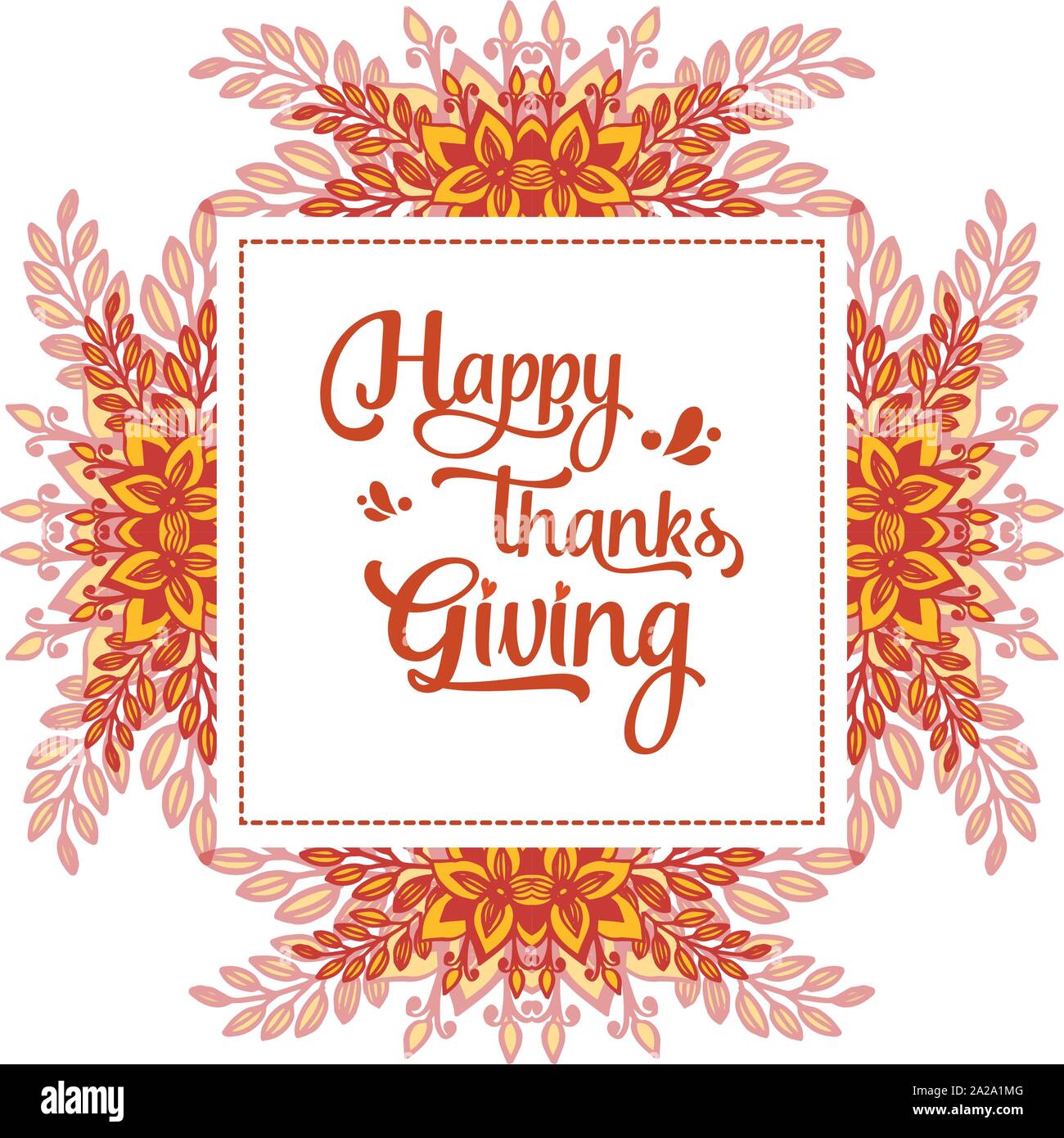 Lettering Text Of Thanksgiving With Vintage Style Autumn Leaf Flower Frame Vector Stock Vector Image Art Alamy