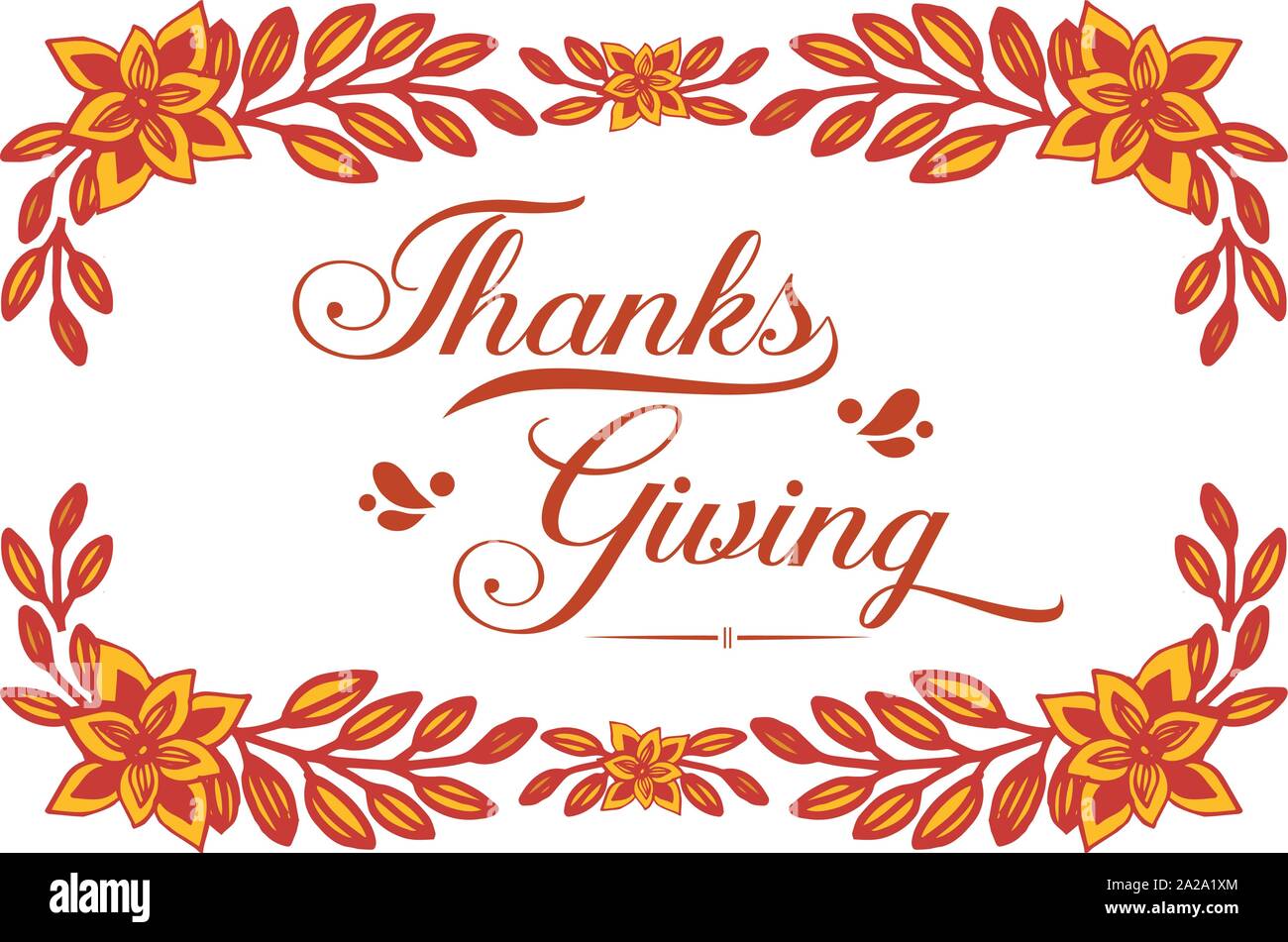 Lettering banner of thanksgiving, with elegant autumn leaves frame ...