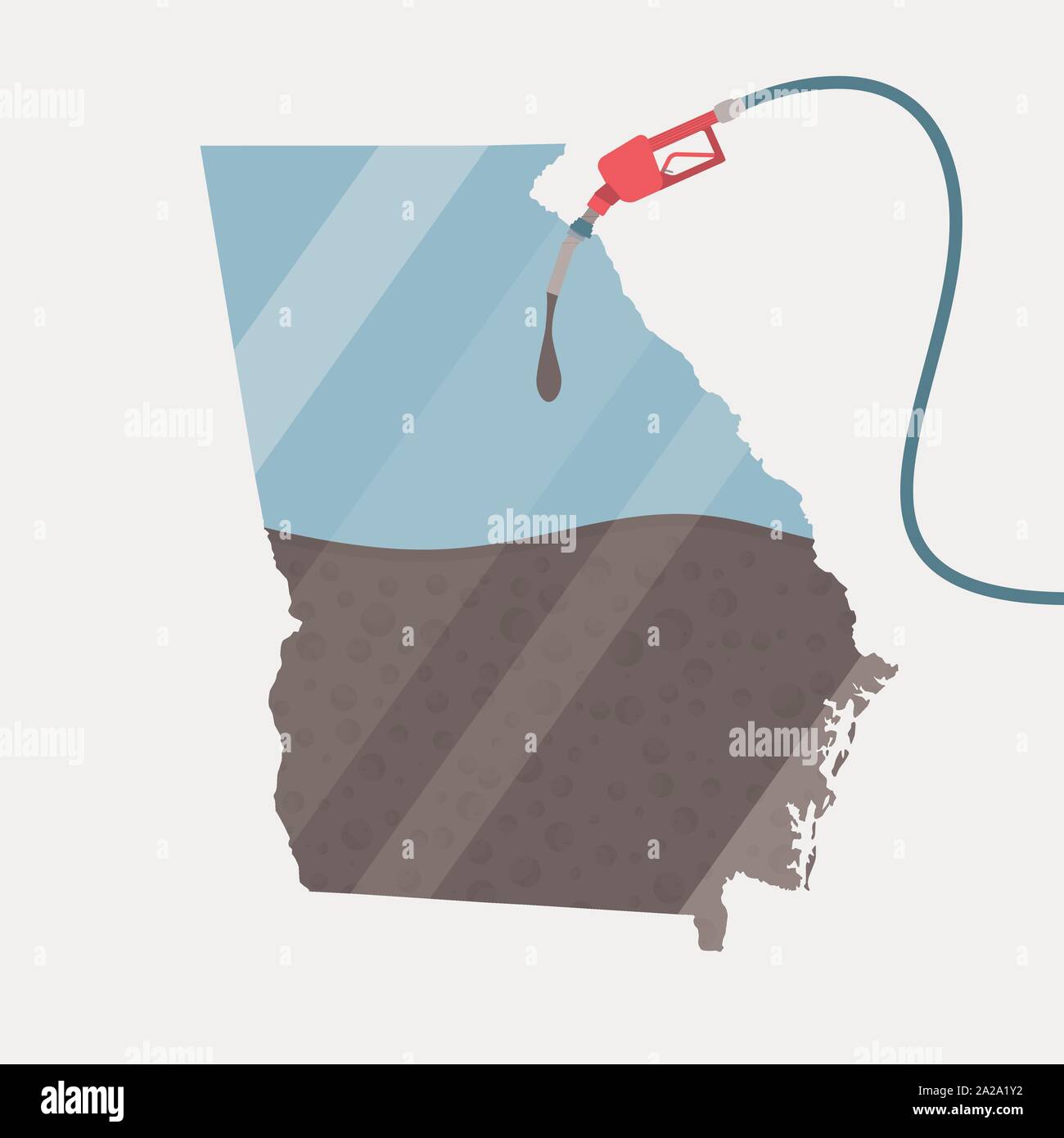 Map in USA, being fueled by oil. Gas pump fueled map. On the