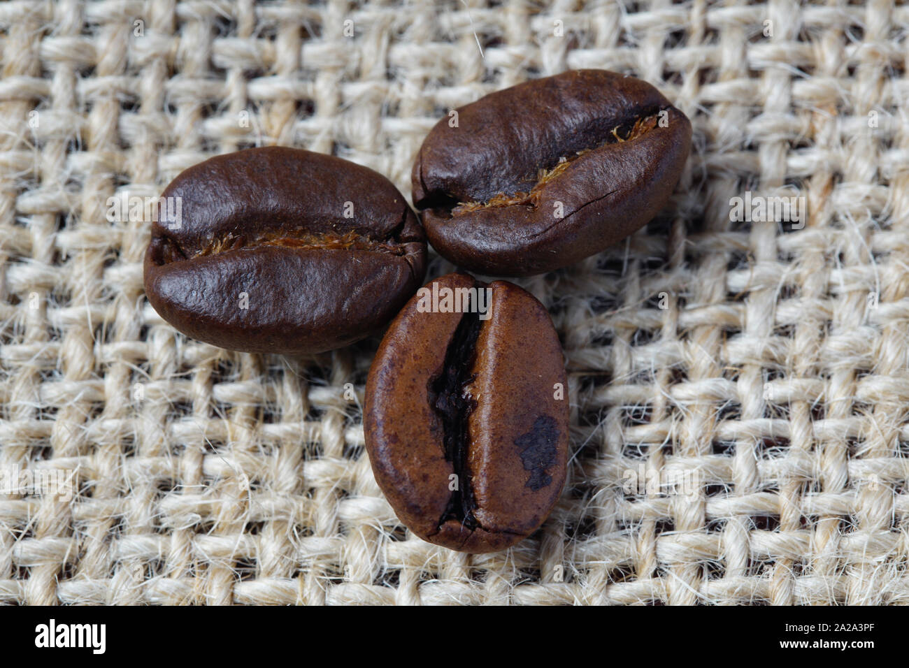 Close up of coffee beans over rustic cover background Stock Photo