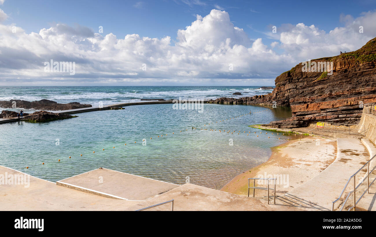 Outdoor swimming pool at Bude on the Atlantic coast of North Cornwall Stock Photo