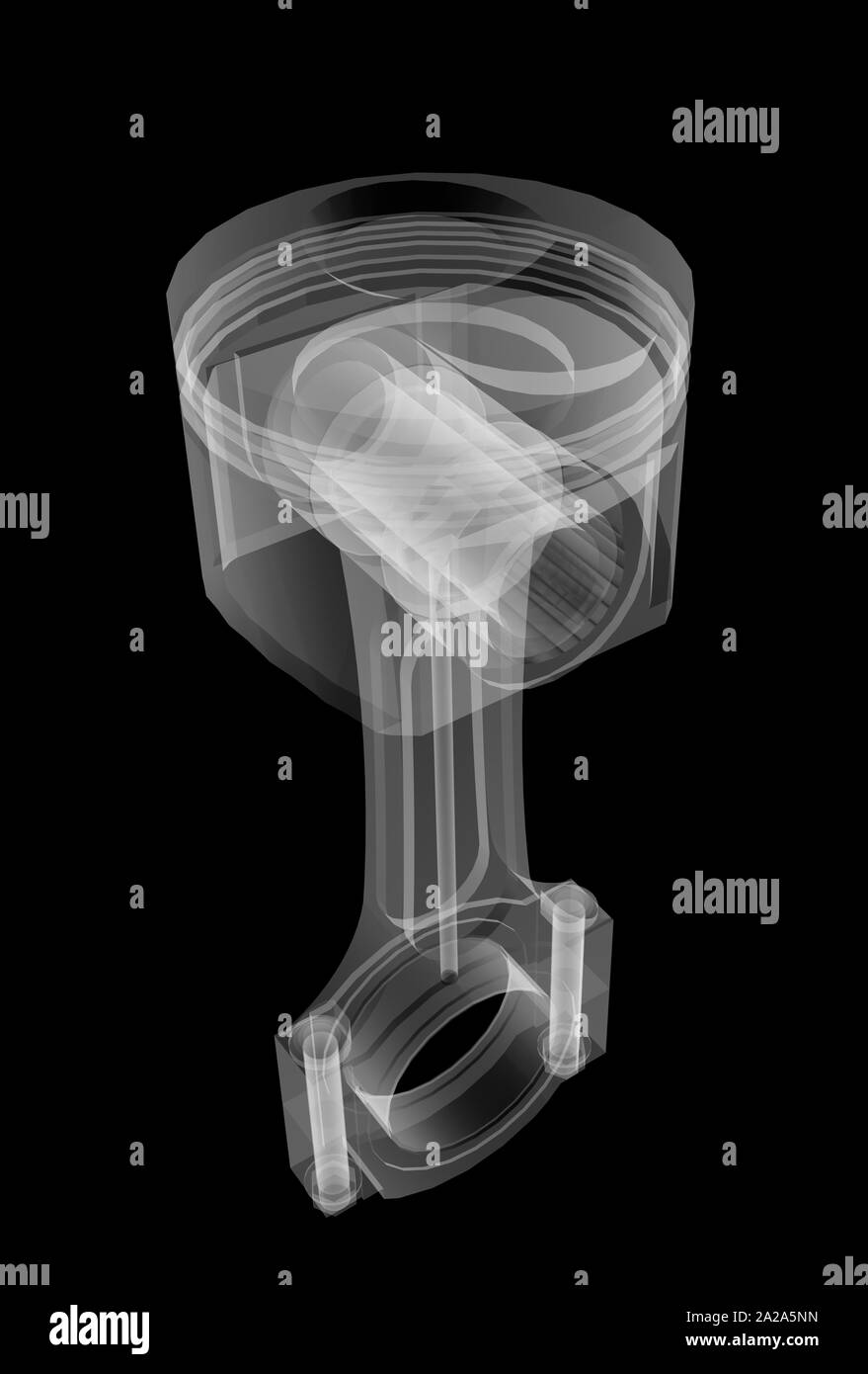 Piston XRay style. Isolated on black background. 3D illustration Stock