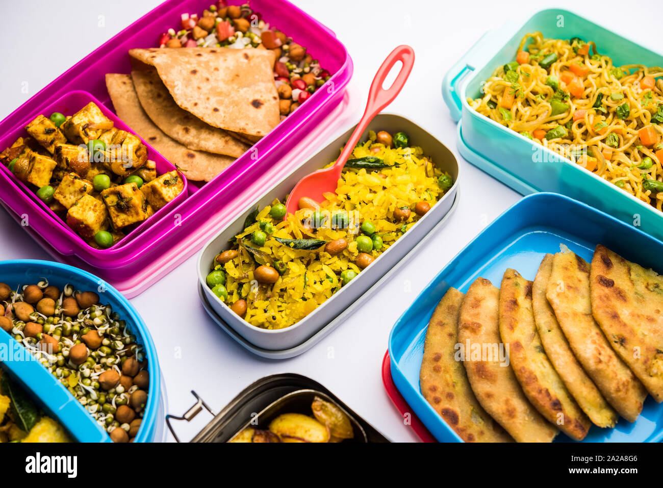 Group Of Lunch Box Tiffin For Indian Kids Showing Variety Or 