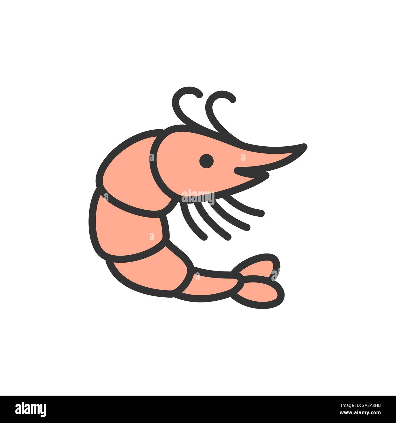 Vector shrimp flat color line icon. Isolated on white background Stock Vector