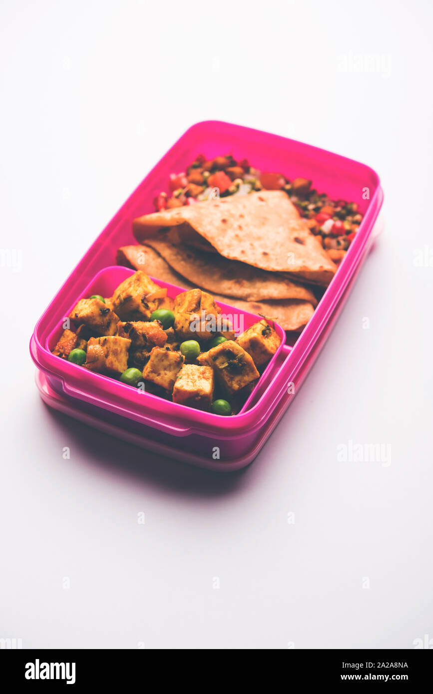 Lunch Box / Tiffin for Indian kids, hot Hot Paneer sabzi with roti / chapati, with