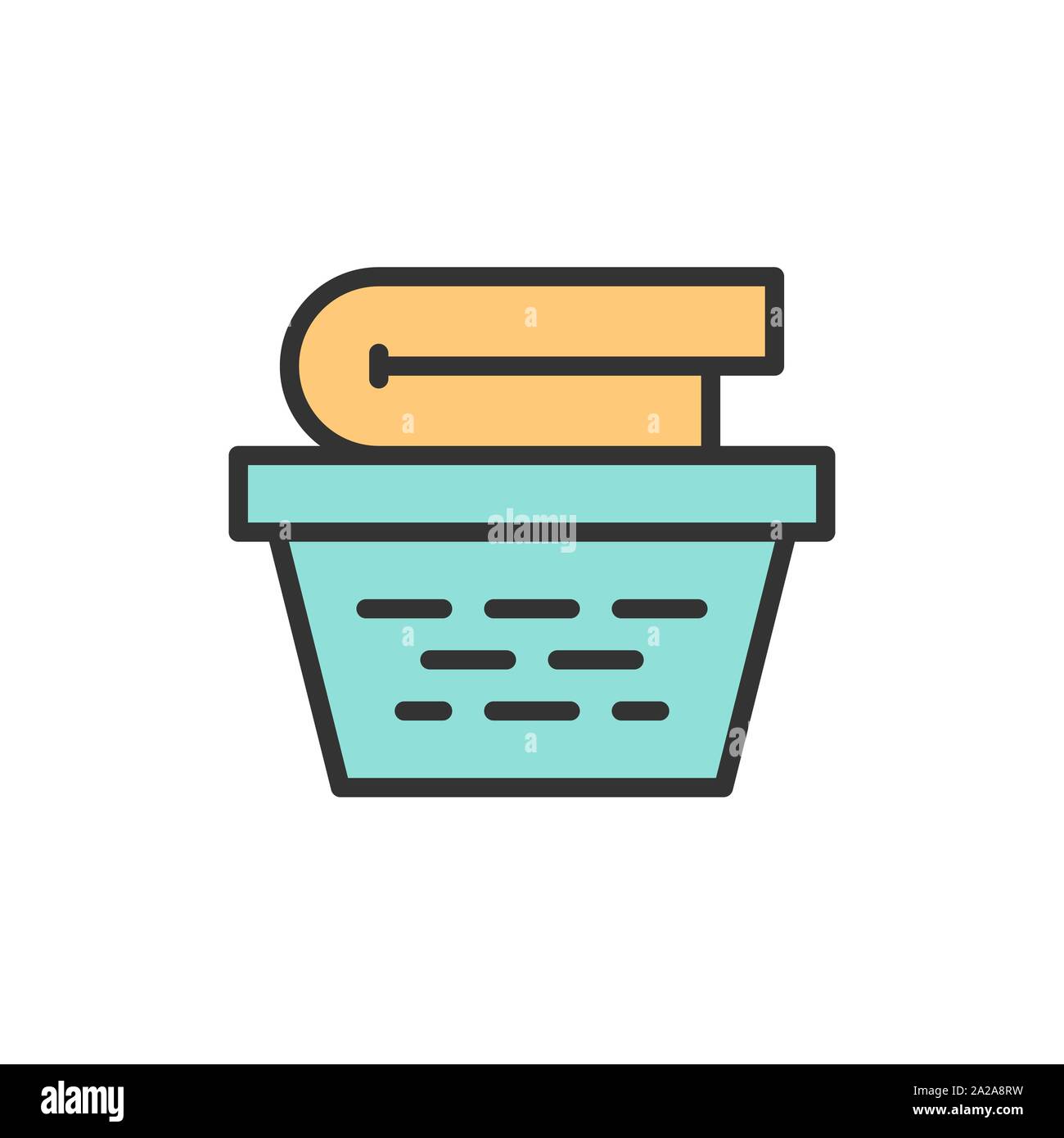 Vector laundry basket flat color line icon. Stock Vector