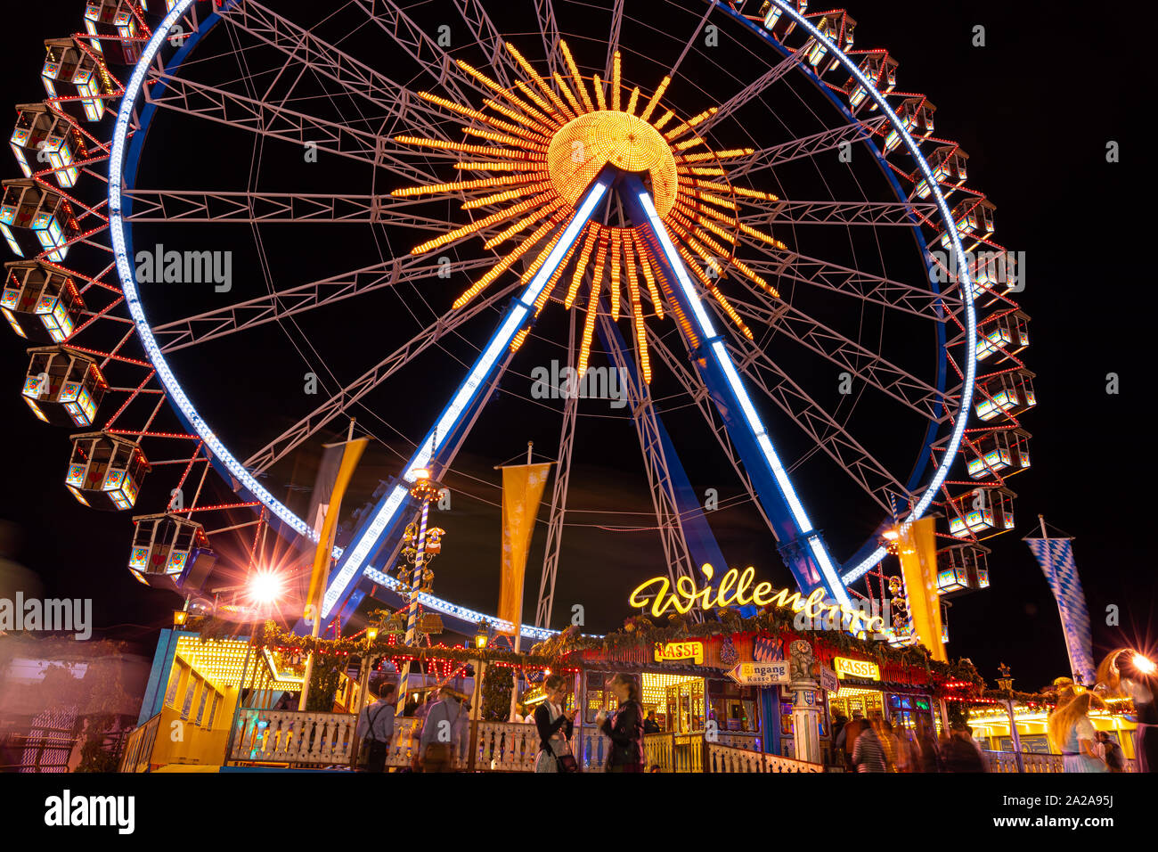 Munich, Germany - 2019, September 19: biggest ferris wheel at the Oktoberfest in Munich at night Stock Photo