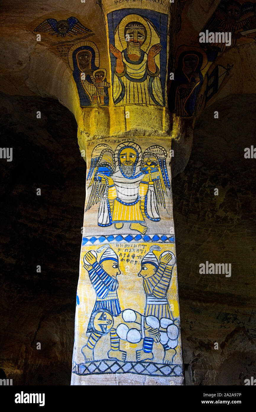 Frescos in the orthodox rock-hewn church Abuna Gebre Mikael, Gheralta, Tigray, Ethiopia Stock Photo