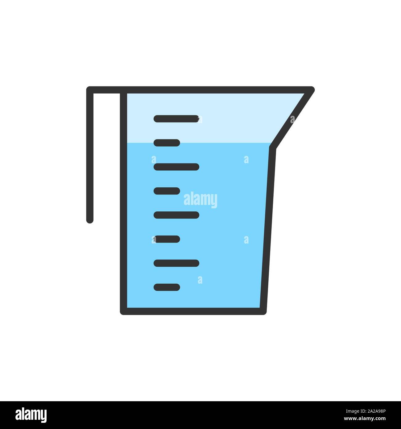 Vector measuring cup, container, laboratory glassware flat color line icon. Stock Vector
