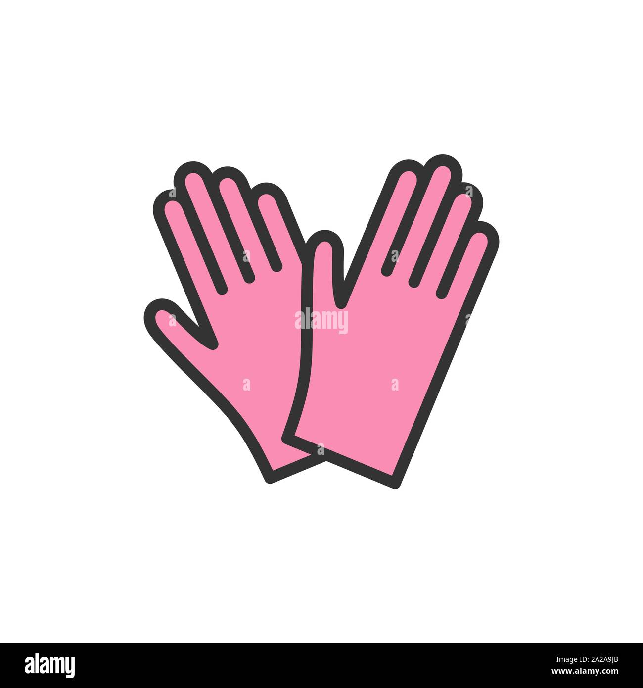 Vector protective rubber gloves flat color line icon. Stock Vector