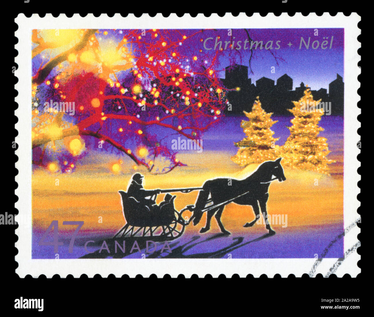 CANADA - CIRCA 2001: A stamp printed in Canada, shows Horse and sleigh, circa 2001 Stock Photo
