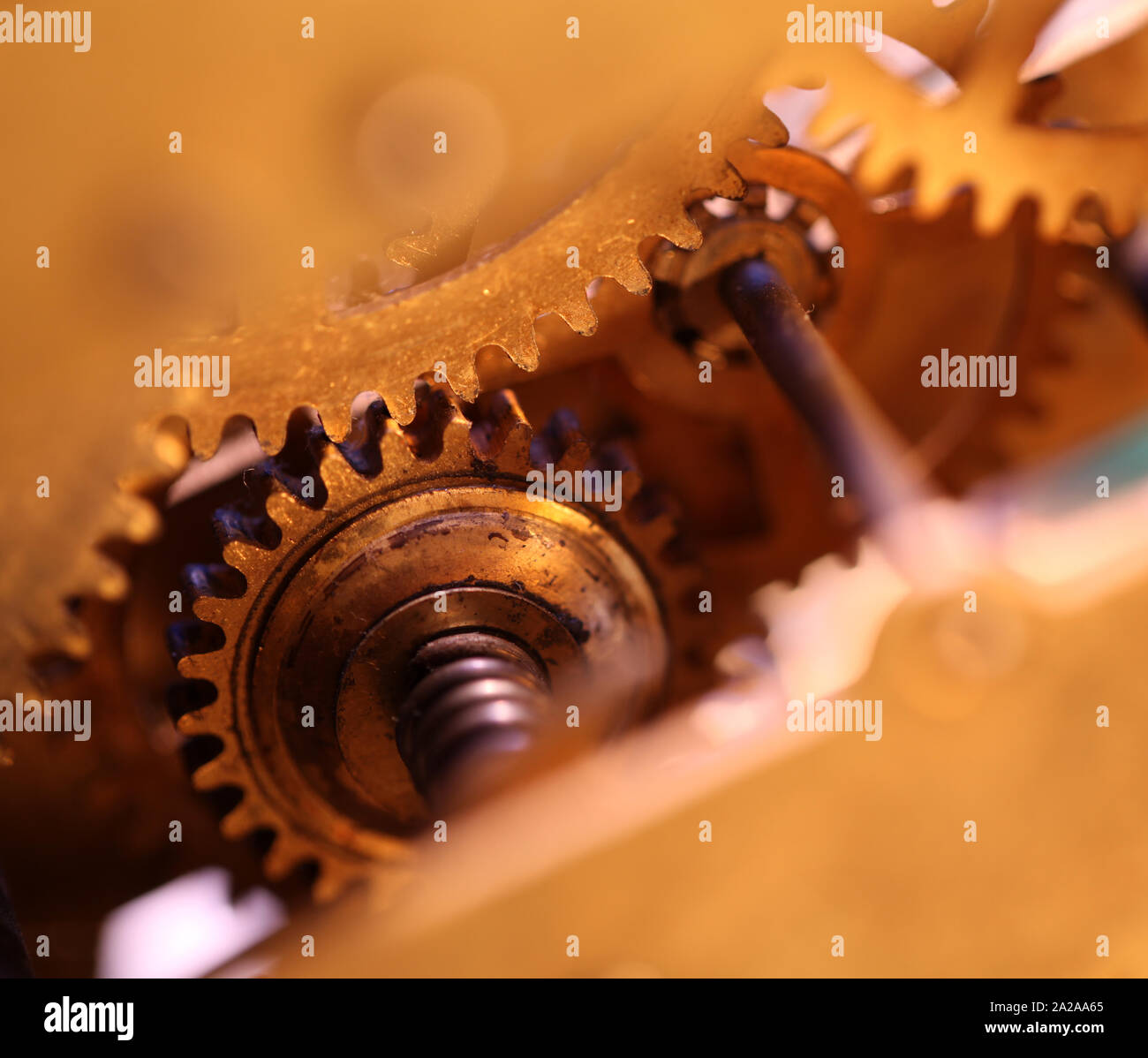 Close up of a internal clock mechanism Stock Photo Alamy
