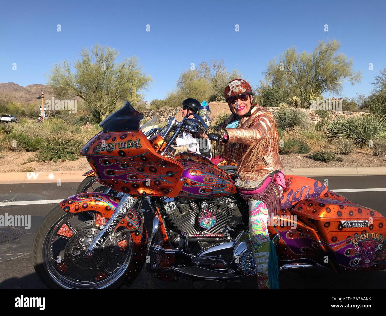 Scottsdale, Arizona / USA April 14, 2018 A female motorcyclist