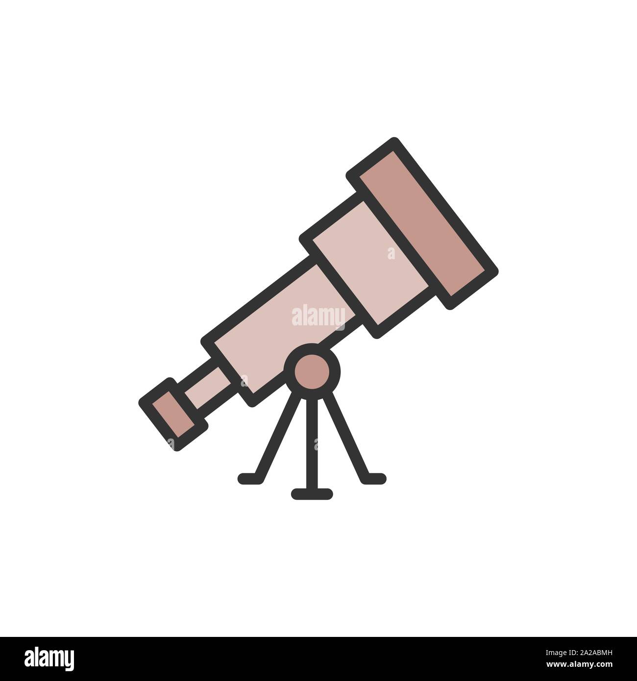 Vector telescope flat color line icon. Isolated on white background Stock Vector