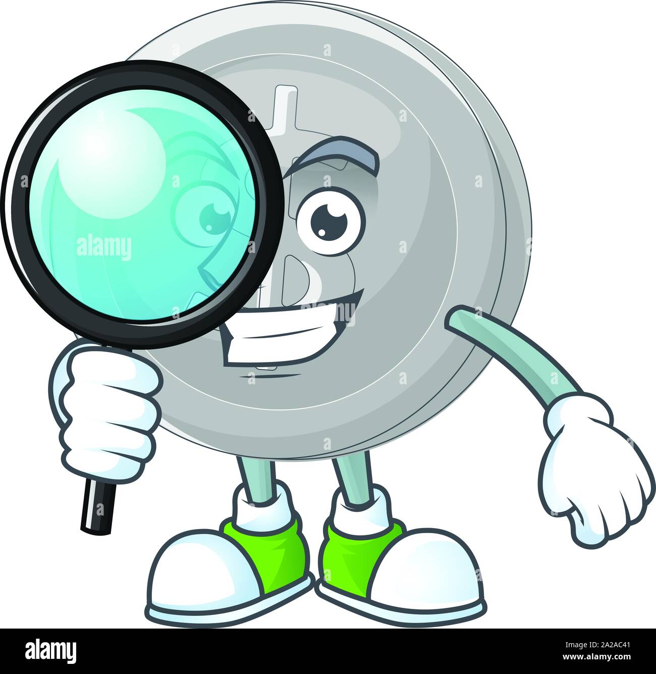 Detective silver coin character mascot in cartoon Stock Vector Image