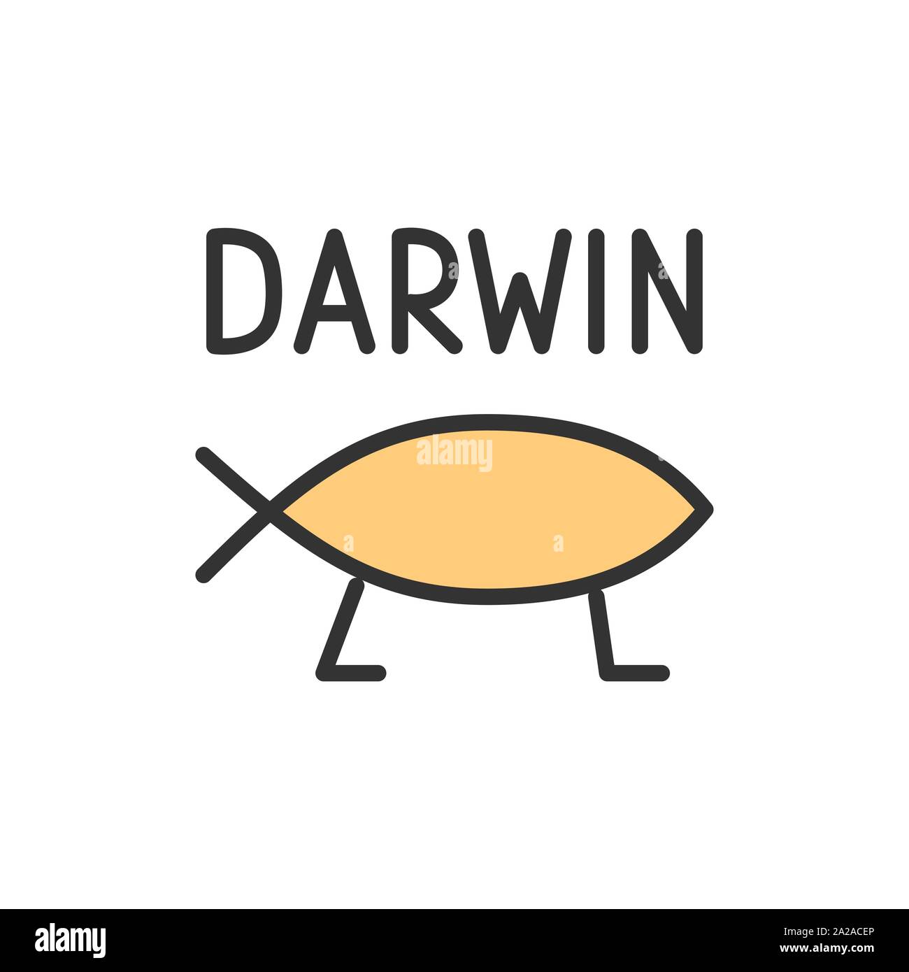 Vector darwin fish, evolution flat color line icon Stock Vector