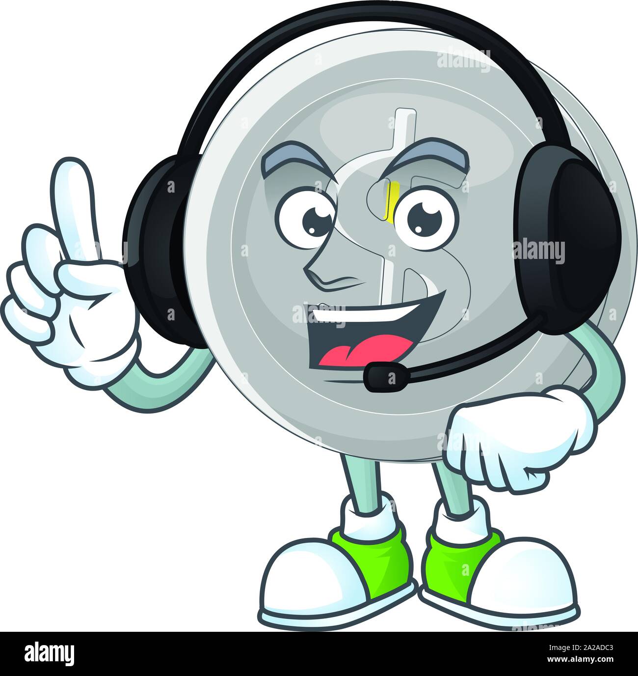 With headphone silver coin cartoon character with mascot Stock Vector ...
