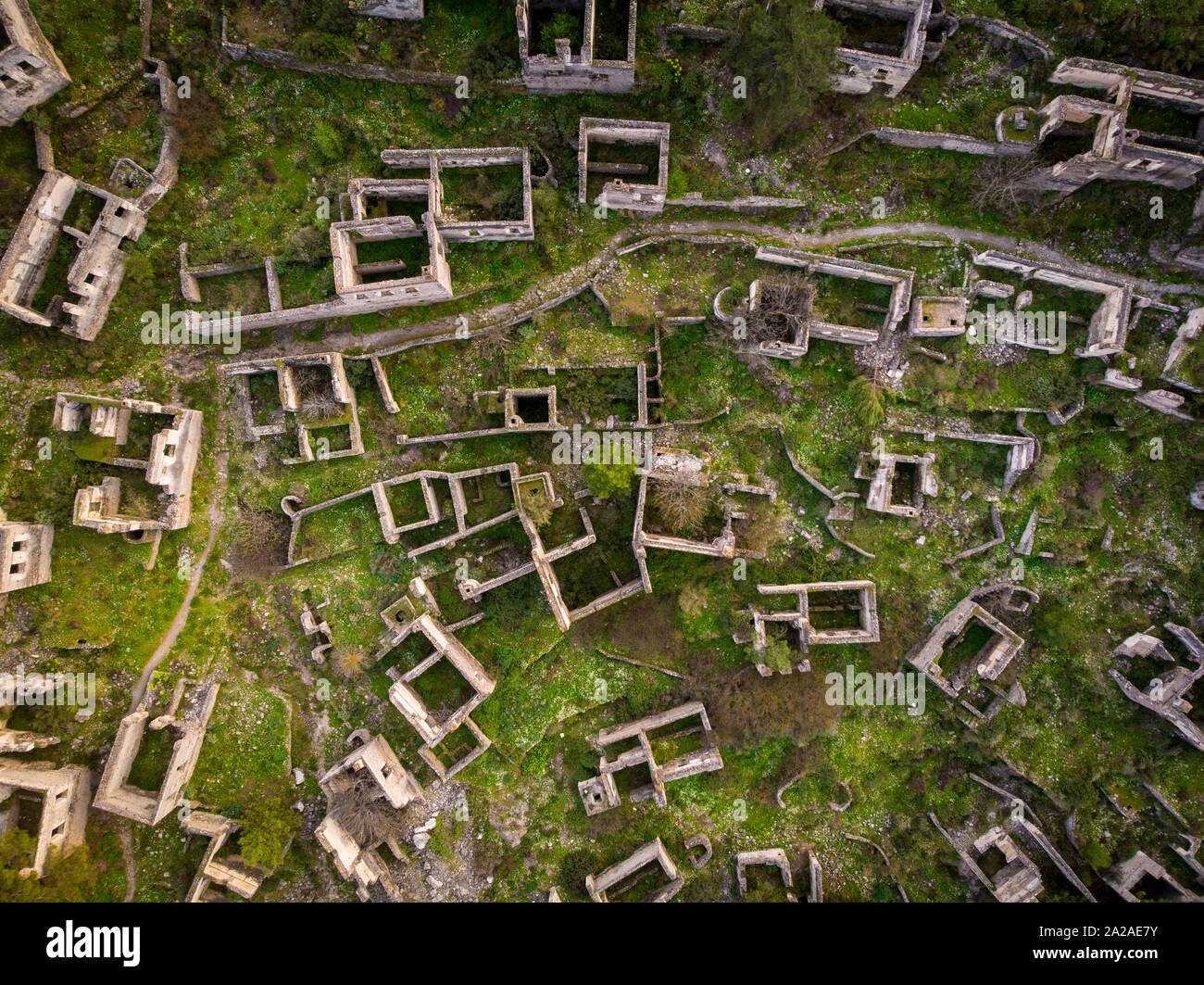 Aerial view over abandoned town looking straight down onto the ruins Stock  Photo - Alamy