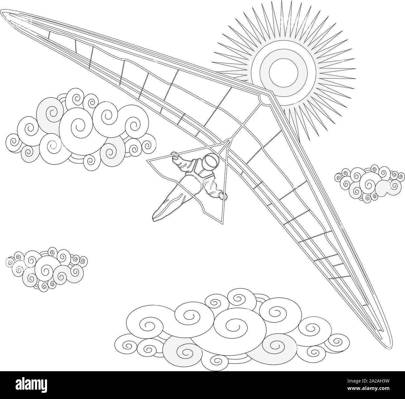 Glider. Coloring image of glider in the sky. Vector illustration. Stock Vector