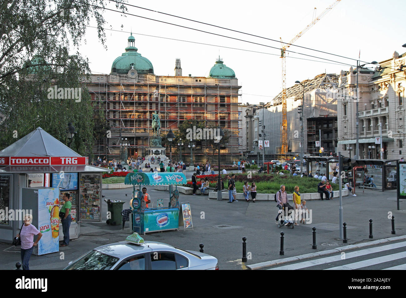 Republic square / Trg Republike with view of National Museum and National Theatre, Belgrade, Serbia. Stock Photo