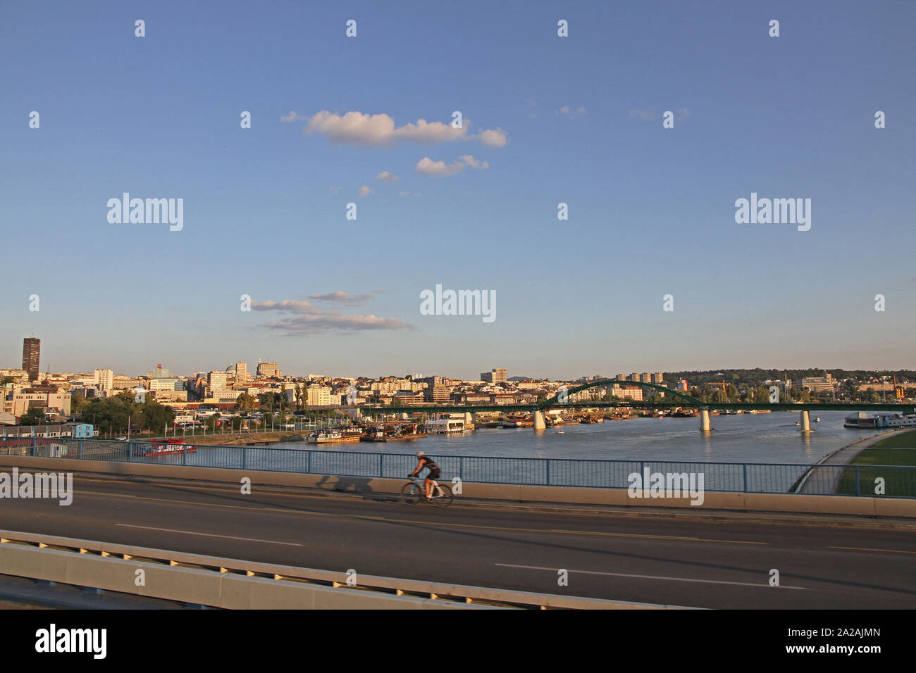 View of Zemunski Put bridge from Branko's Bridge, Belgrade, Serbia. Stock Photo