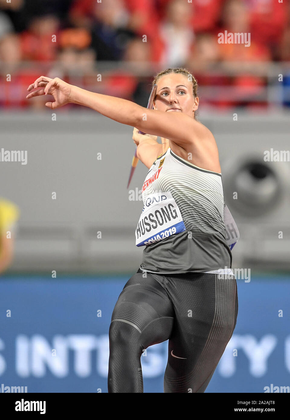 Christin Hussong (Germany). Javelin Throw final. IAAF World Athletics