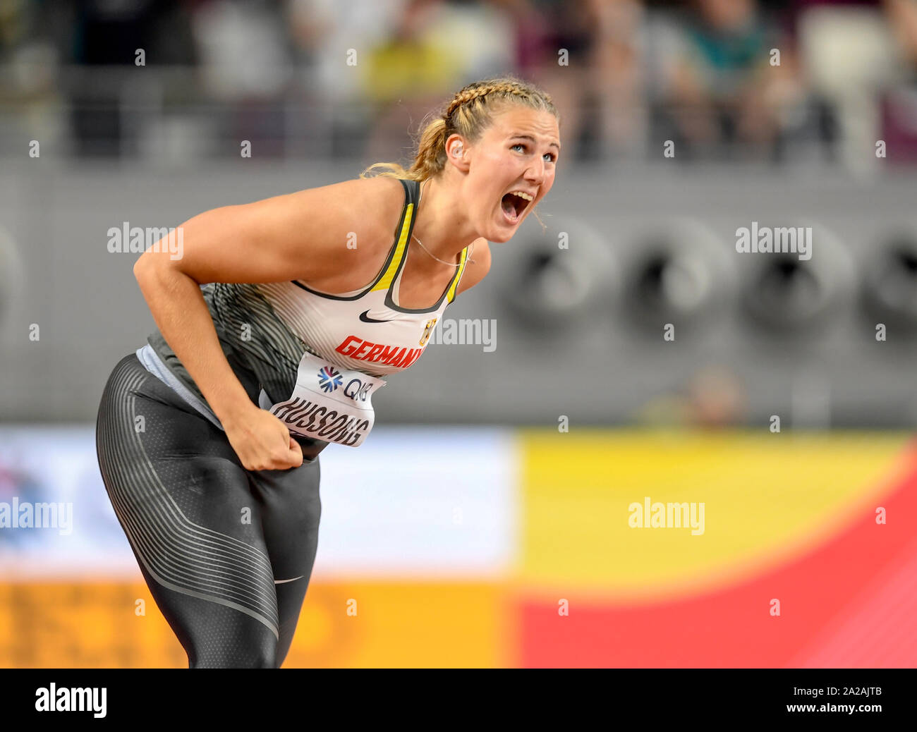 Christin Hussong (Germany). Javelin Throw final. IAAF World Athletics