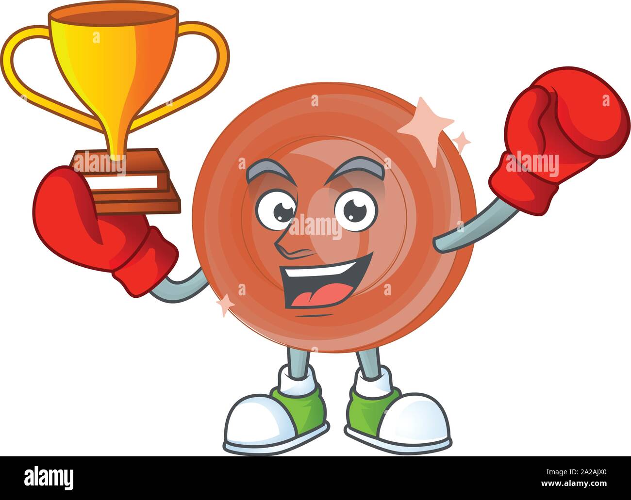 Boxing winner bronze coin cartoon character mascot style. Stock Vector