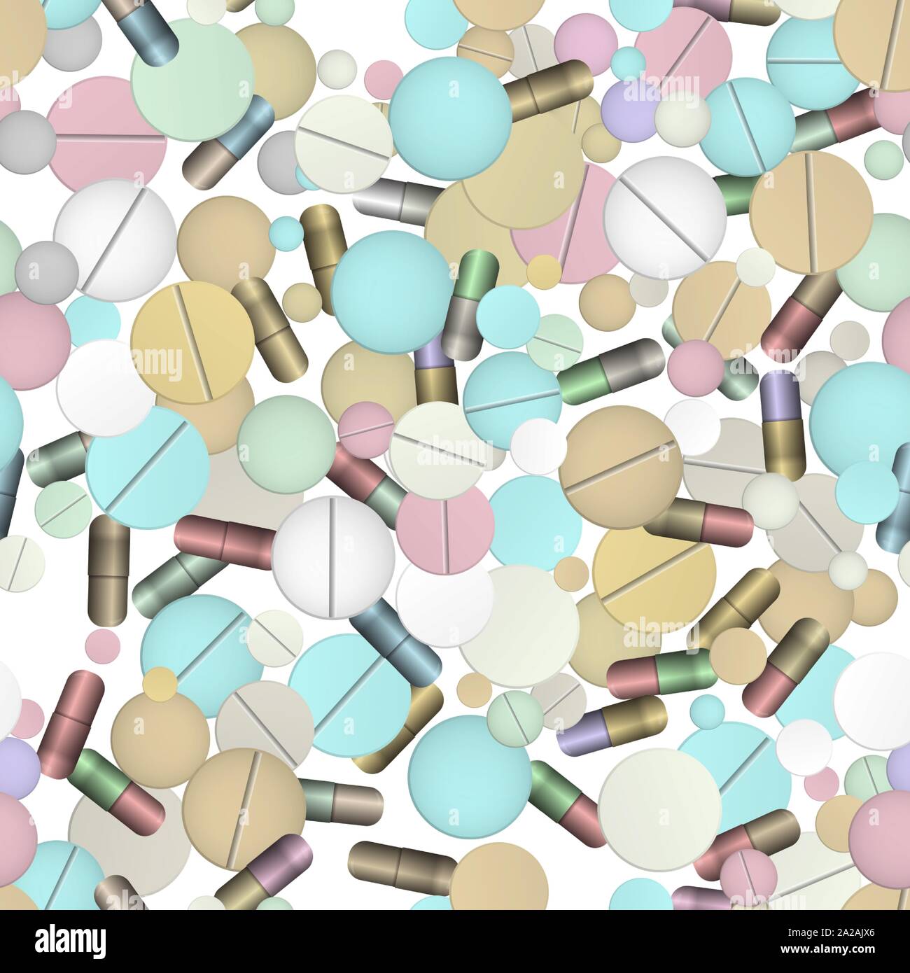 Tablets and vitamins. Vector illustration. Seamless pattern background. Stock Vector