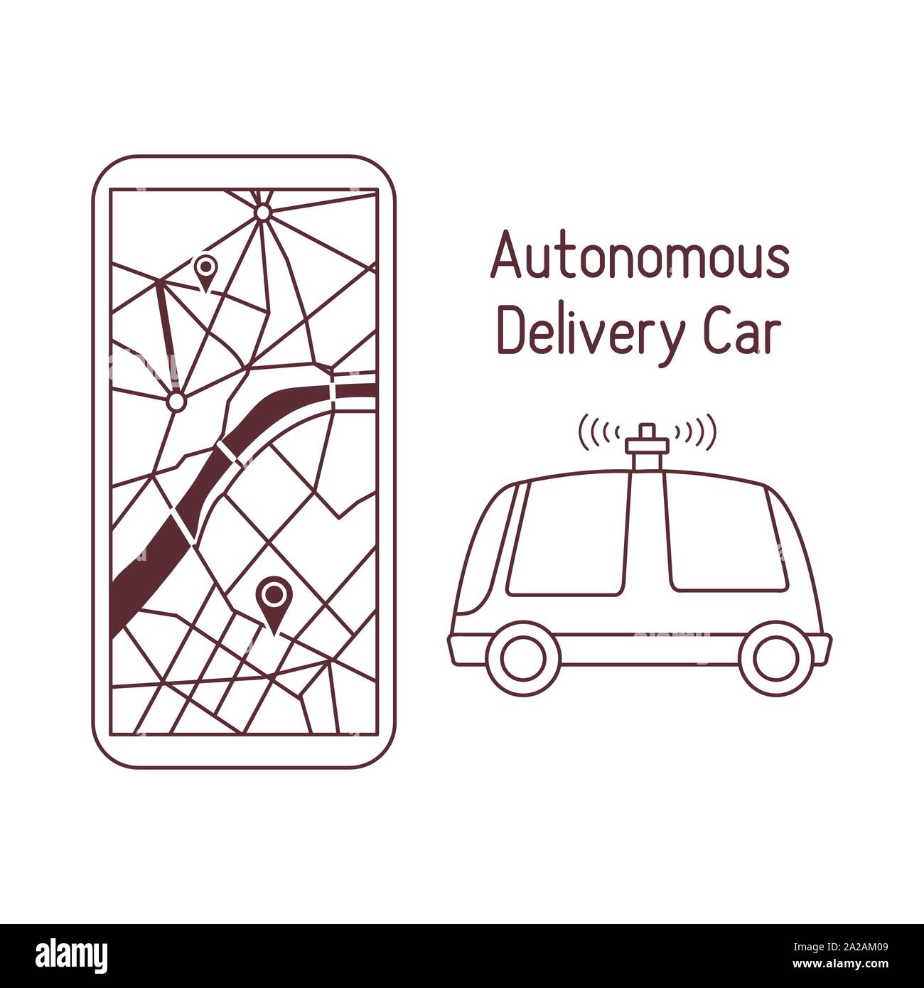 Vector illustration with self-driving car, automated car, autonomous ...
